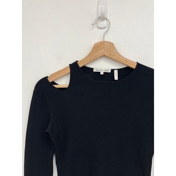 Helmut Lang Slash Asymmetric Cut Out Ribbed Knit Cropped Long Sleeve Tee Small - Picture 4 of 11